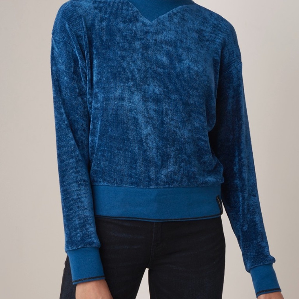 Scotch & Soda Rib Velvet Crewneck Sweater Pullover Sweatshirt Blue Women's‎ Sz L - Picture 8 of 9